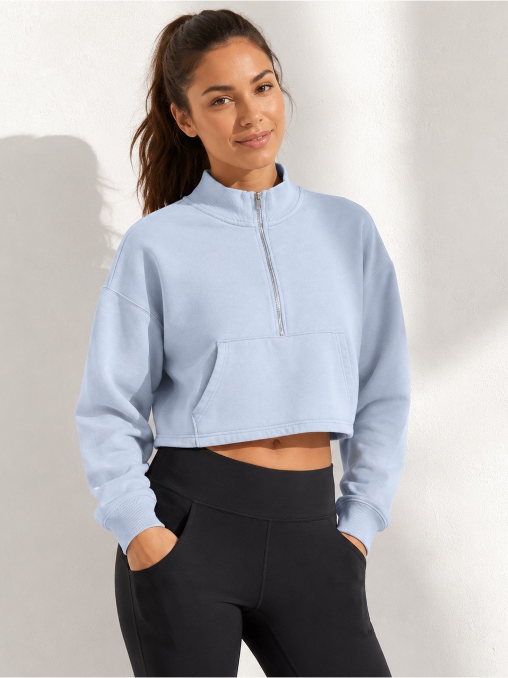 PINK Victoria’s Secret Light Blue Cropped Half Zip Sweatshirt Large